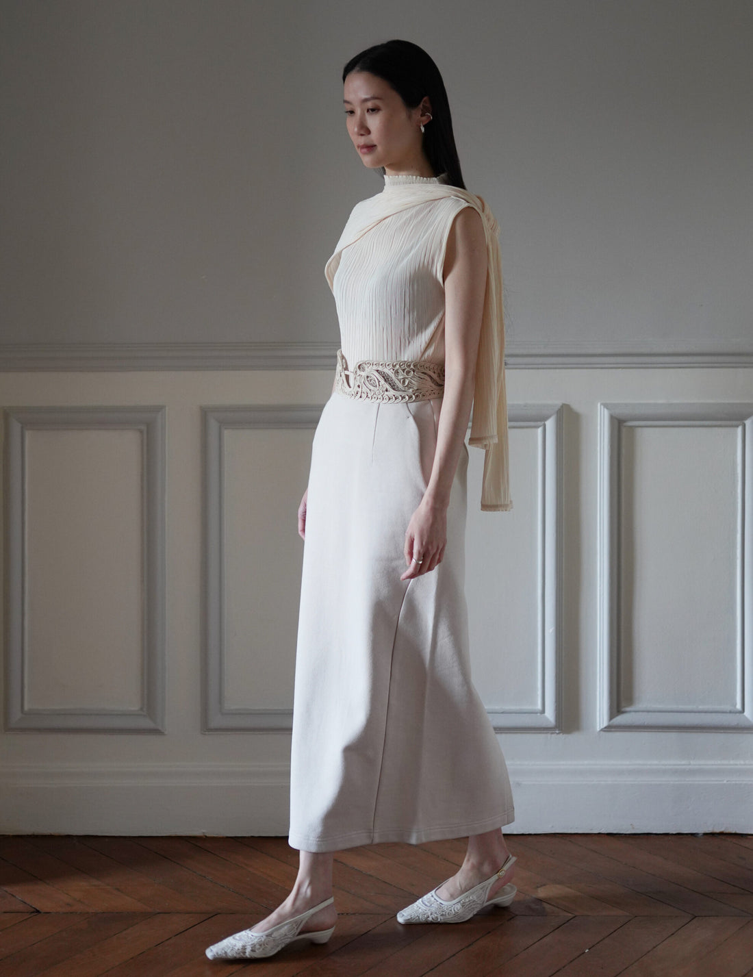 Mame Kurogouchi  | Cording Embroidery Sweat Skirt・Ecru