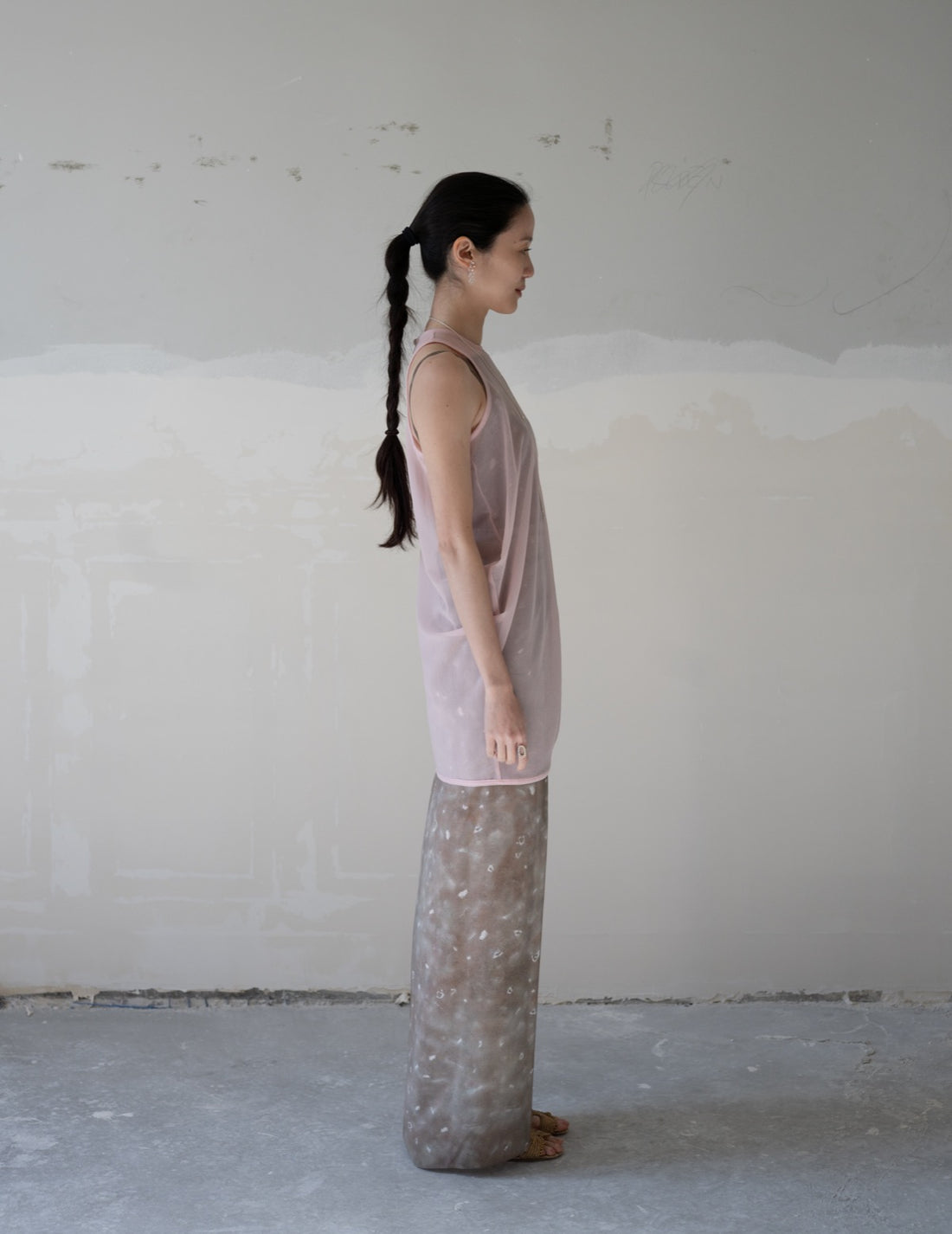 Draped Jersey Sheer Sleeveless Top・Pink