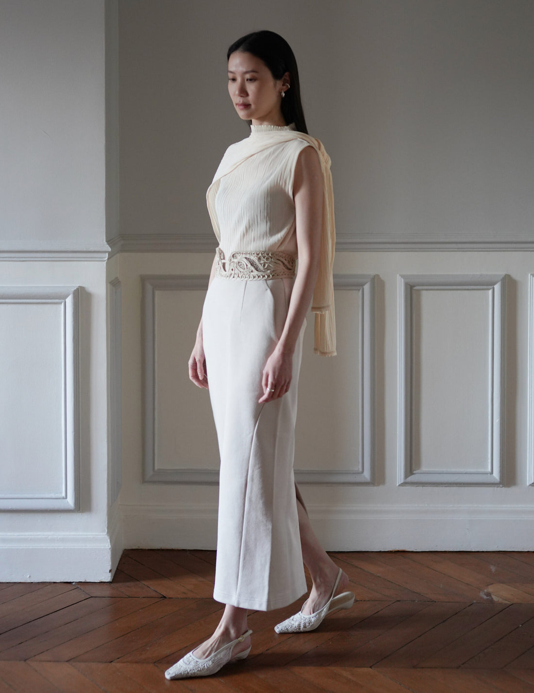 Mame Kurogouchi  | Cording Embroidery Sweat Skirt・Ecru