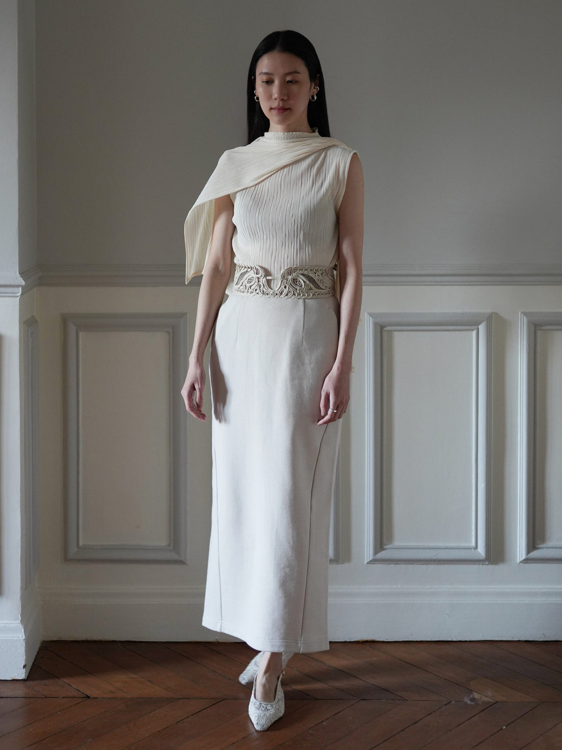 Mame Kurogouchi  | Cording Embroidery Sweat Skirt・Ecru