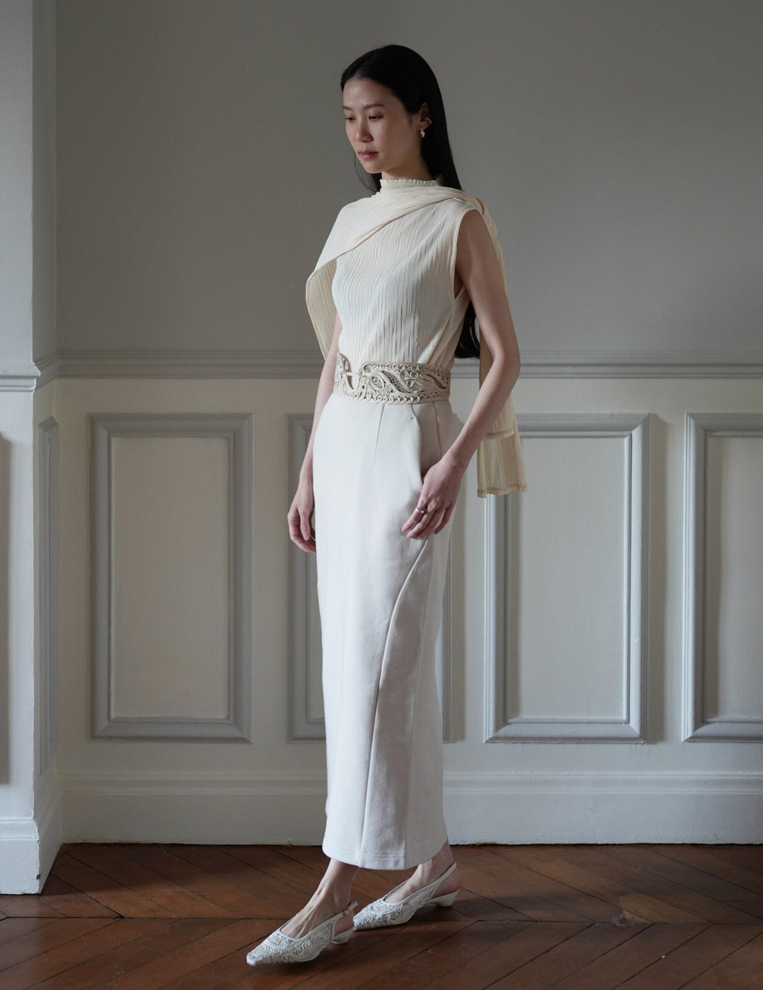 Mame Kurogouchi  | Cording Embroidery Sweat Skirt・Ecru