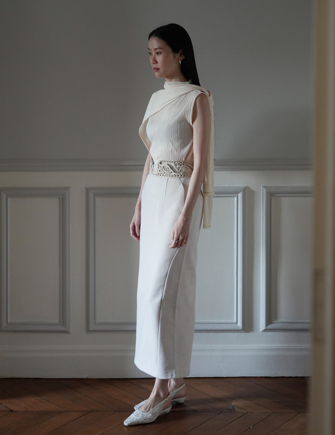 Mame Kurogouchi  | Cording Embroidery Sweat Skirt・Ecru