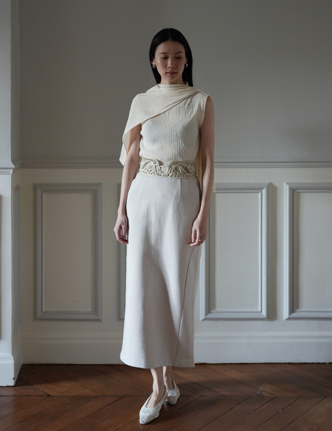 Mame Kurogouchi  | Cording Embroidery Sweat Skirt・Ecru