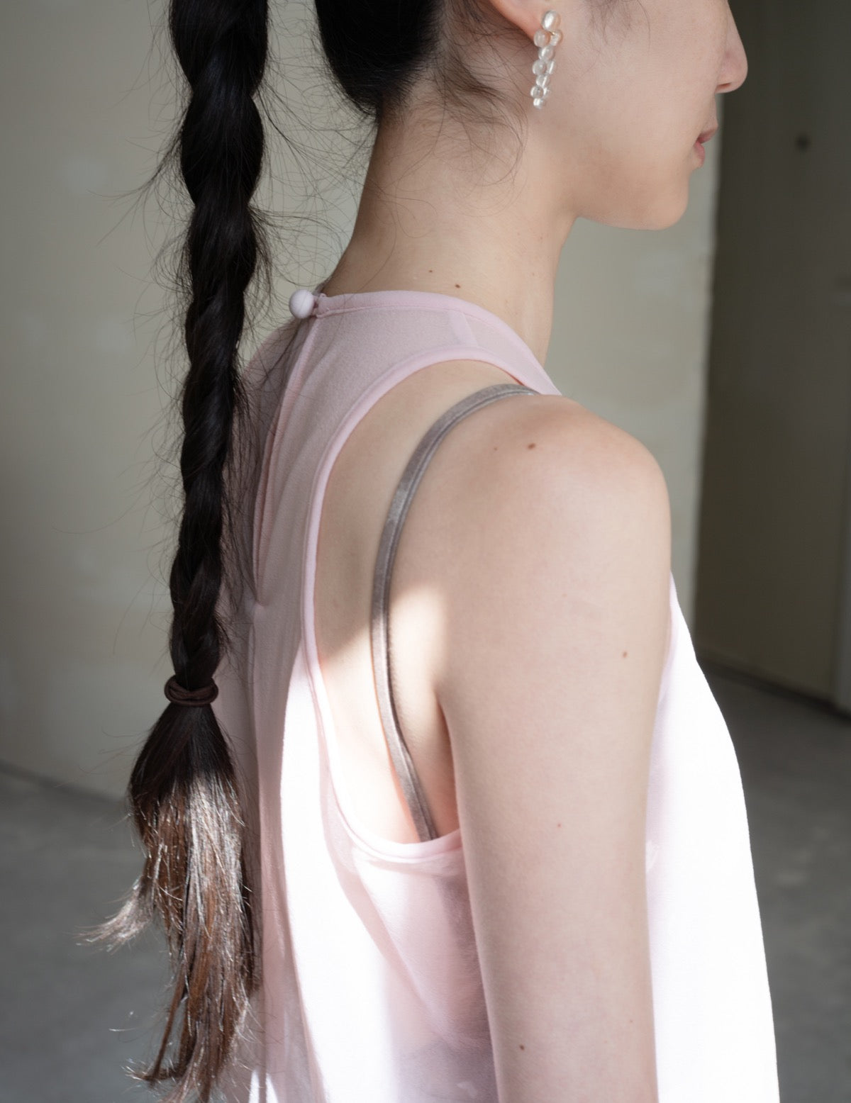 Draped Jersey Sheer Sleeveless Top・Pink