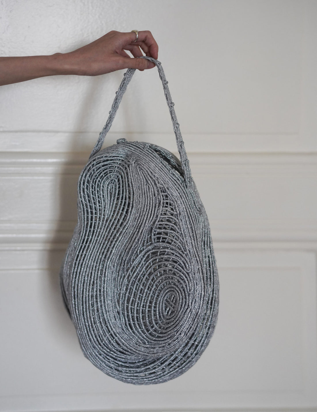 Mame Kurogouchi | Cording Embroidery Stone Round Shape Mini Bag・Silver