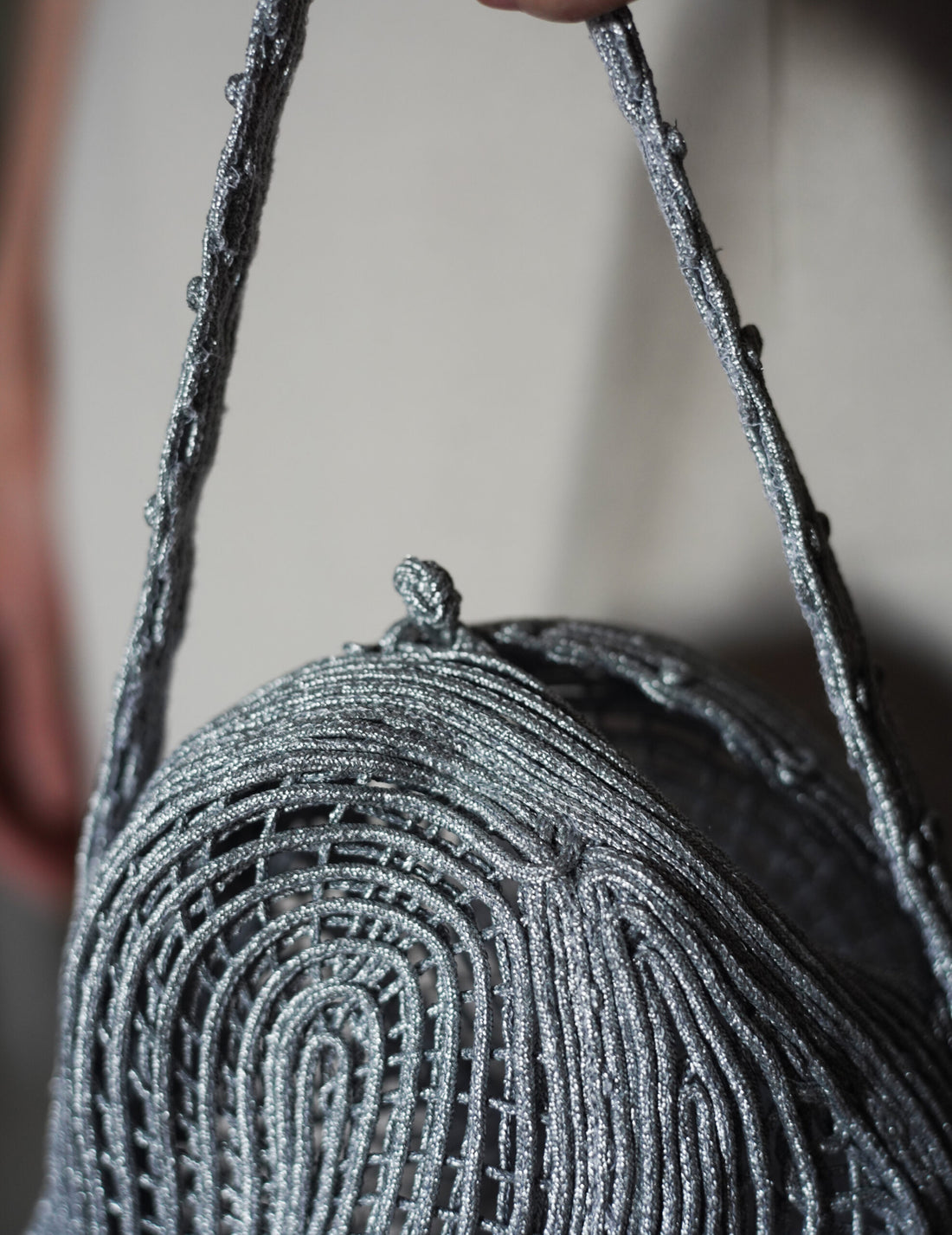 Mame Kurogouchi | Cording Embroidery Stone Round Shape Mini Bag・Silver