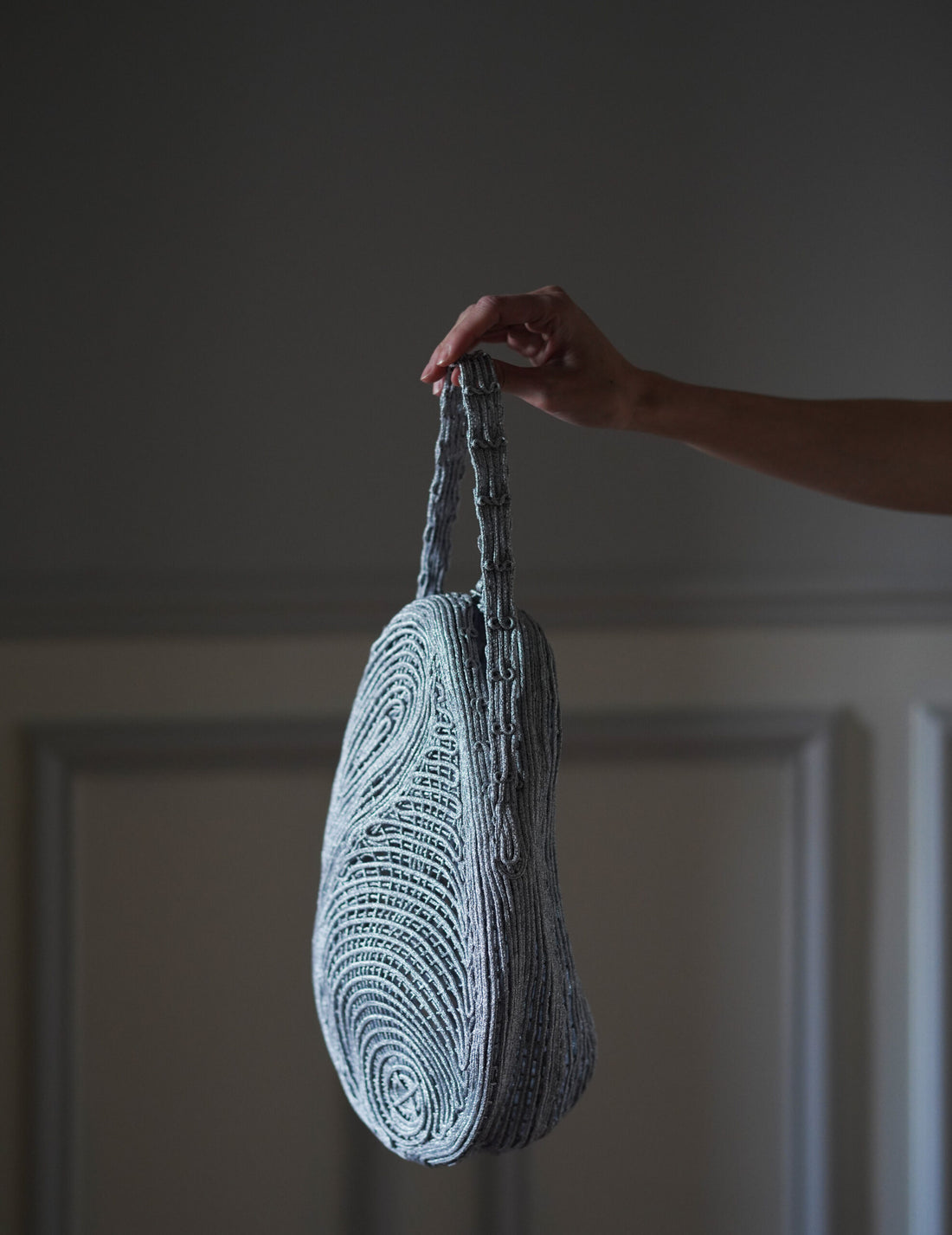 Mame Kurogouchi | Cording Embroidery Stone Round Shape Mini Bag・Silver