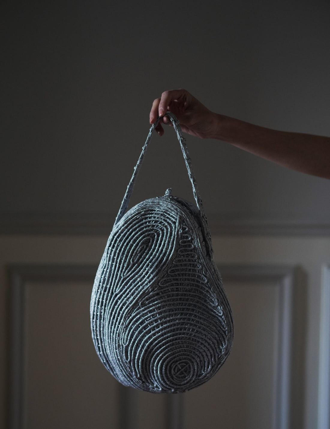 Mame Kurogouchi | Cording Embroidery Stone Round Shape Mini Bag・Silver