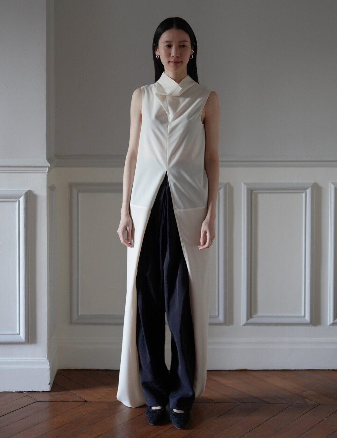 Mame Kurogouchi  | Volume Tuck High Waisted Wide Trousers・Black