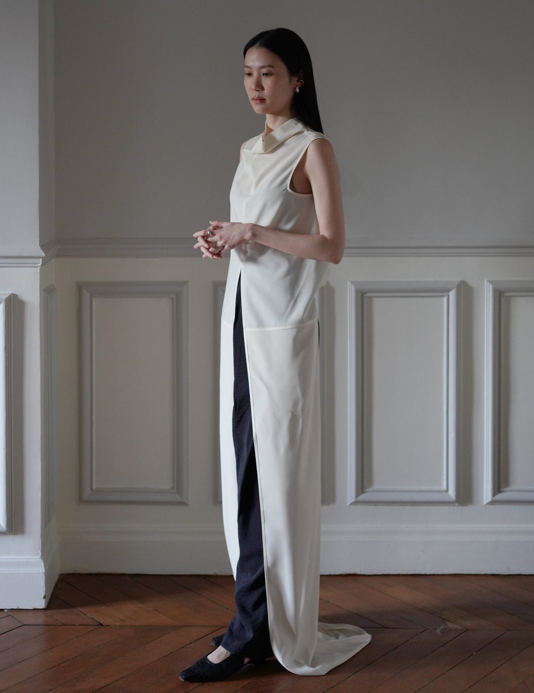 Mame Kurogouchi  | Volume Tuck High Waisted Wide Trousers・Black