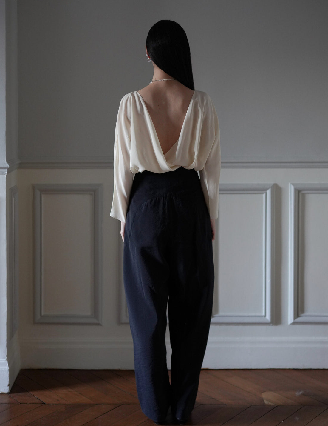 Mame Kurogouchi  | Volume Tuck High Waisted Wide Trousers・Black