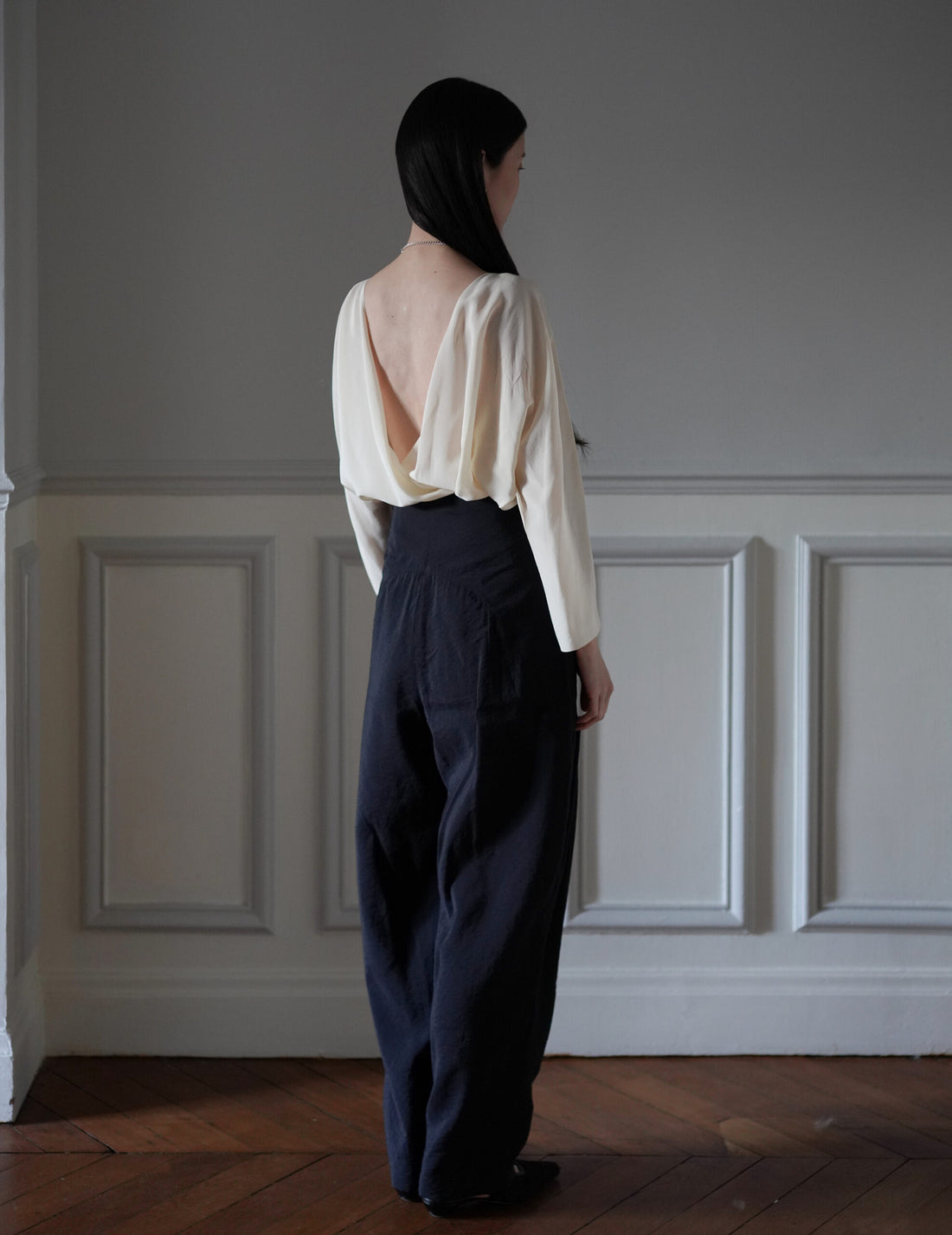 Mame Kurogouchi  | Volume Tuck High Waisted Wide Trousers・Black