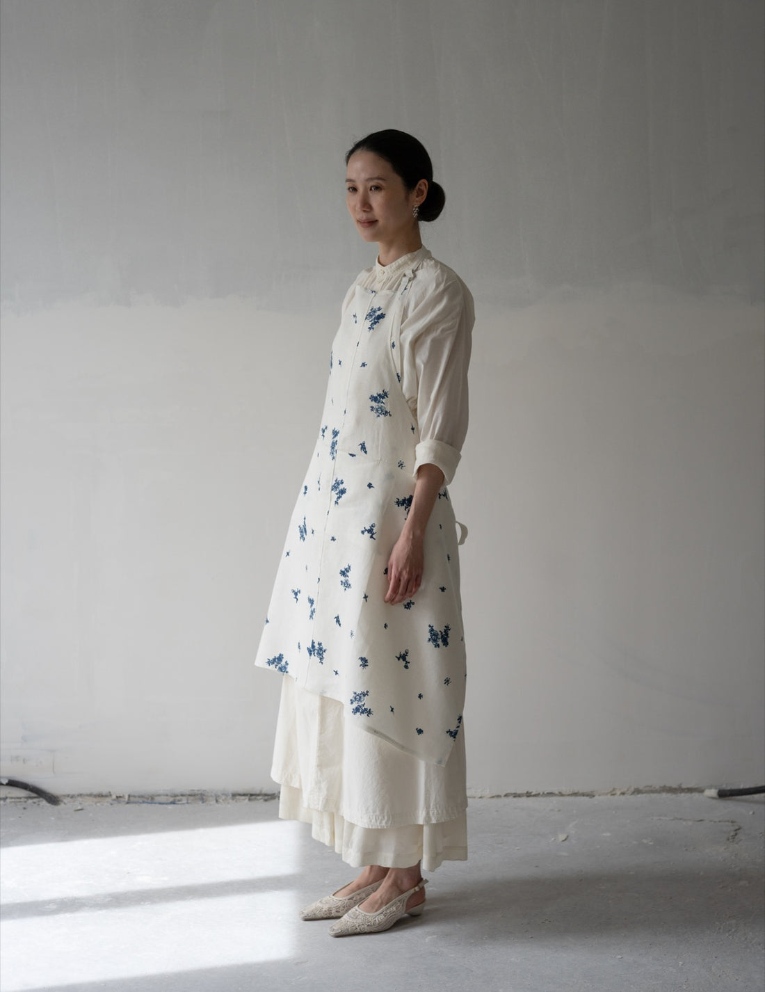 Quitan | Indigo Print Linen Apron・Indigo Print