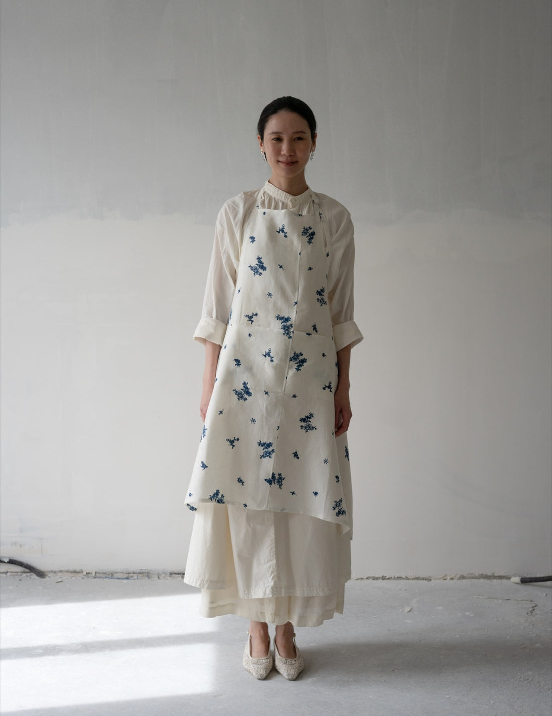 Quitan | Indigo Print Linen Apron・Indigo Print