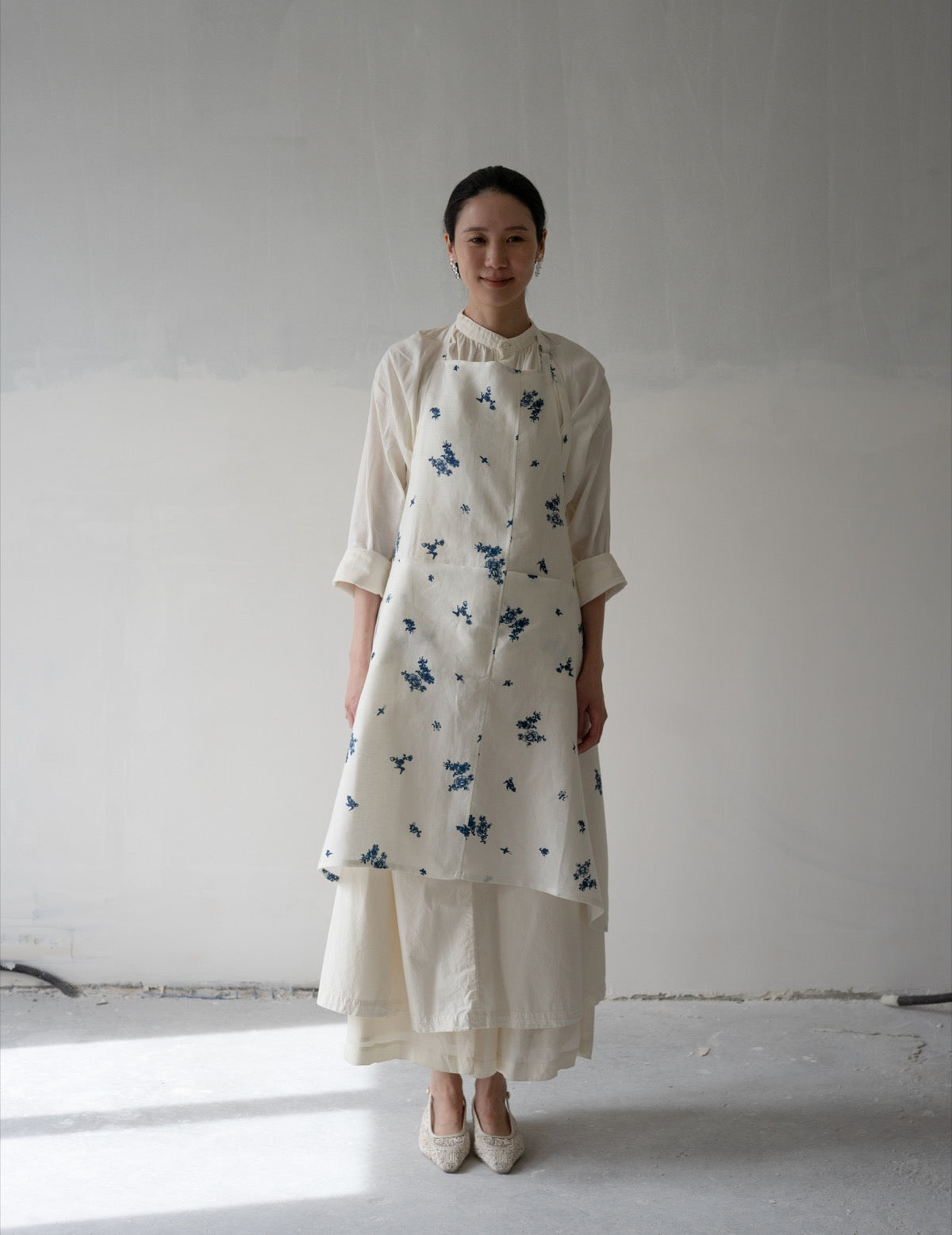 Quitan | Indigo Print Linen Apron・Indigo Print