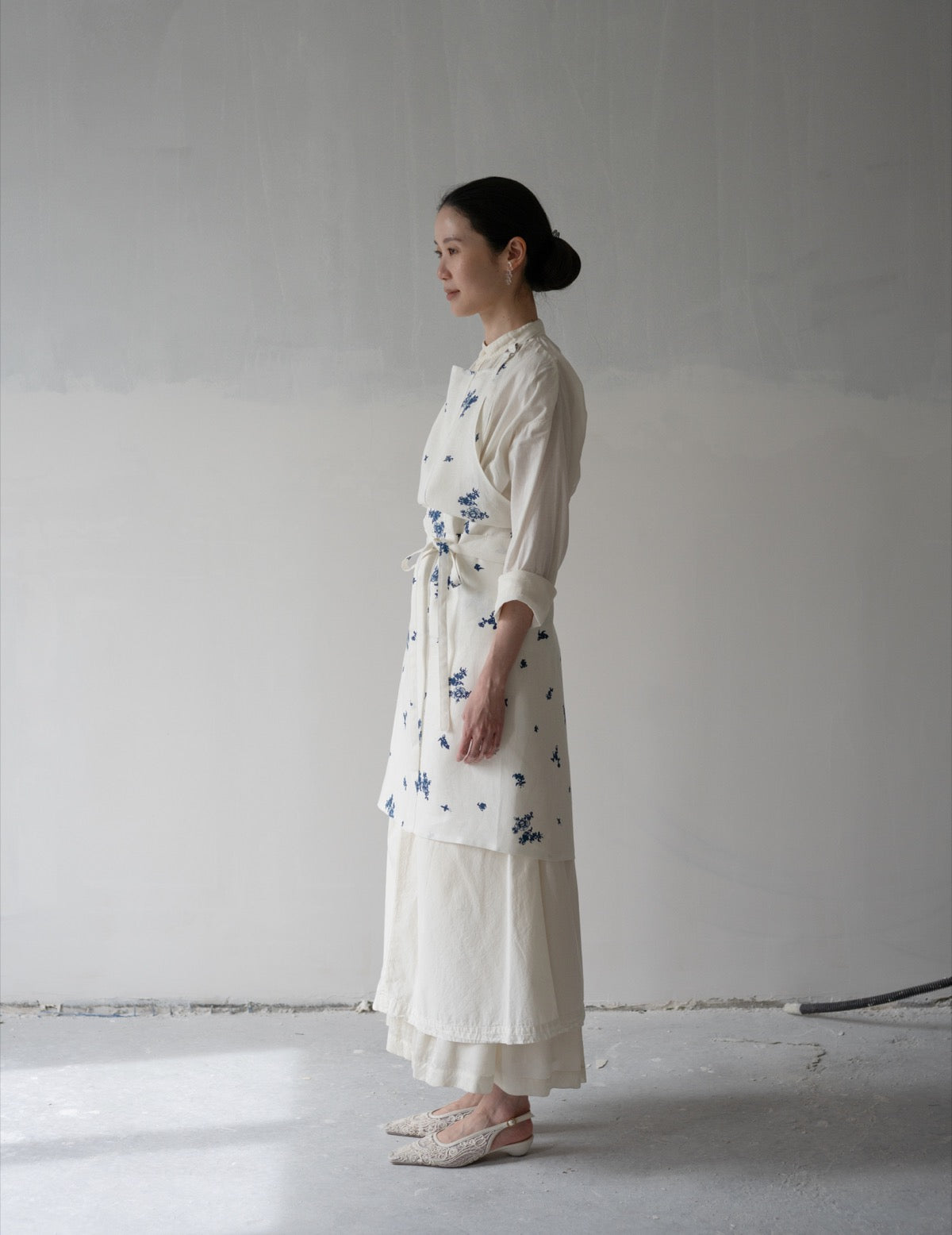 Quitan | Indigo Print Linen Apron・Indigo Print