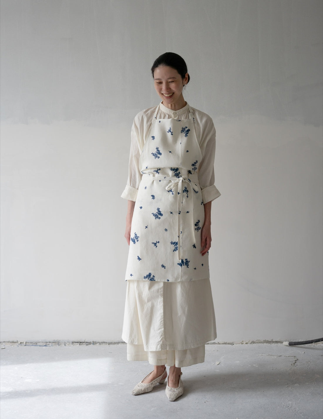 Quitan | Indigo Print Linen Apron・Indigo Print