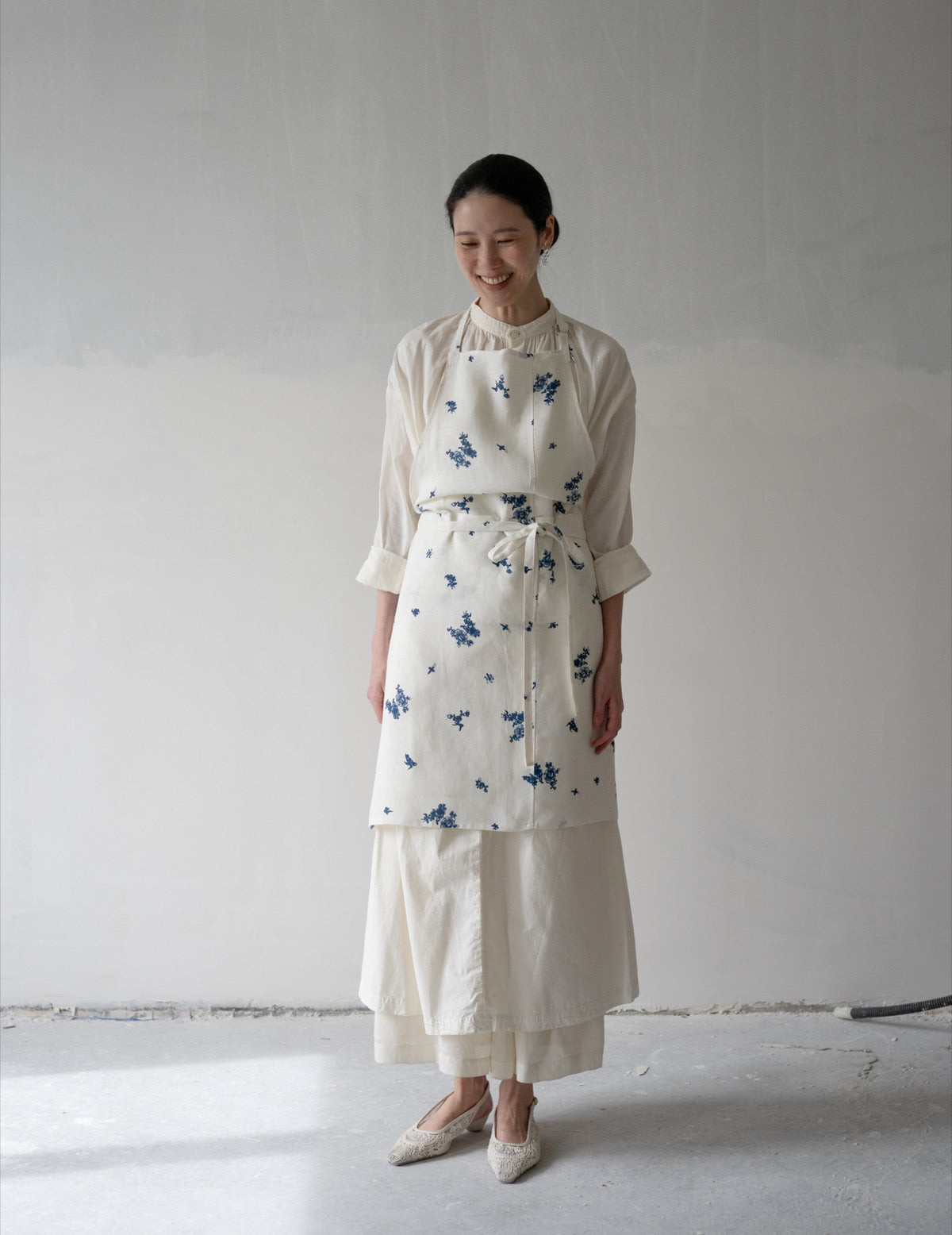Quitan | Indigo Print Linen Apron・Indigo Print
