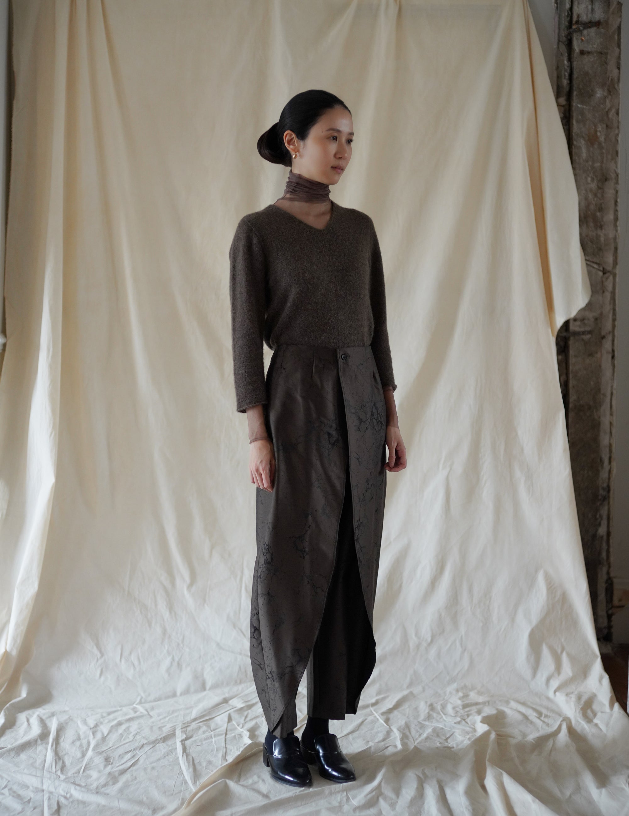 NIKA TROUSERS - Khaki Jacquard Print