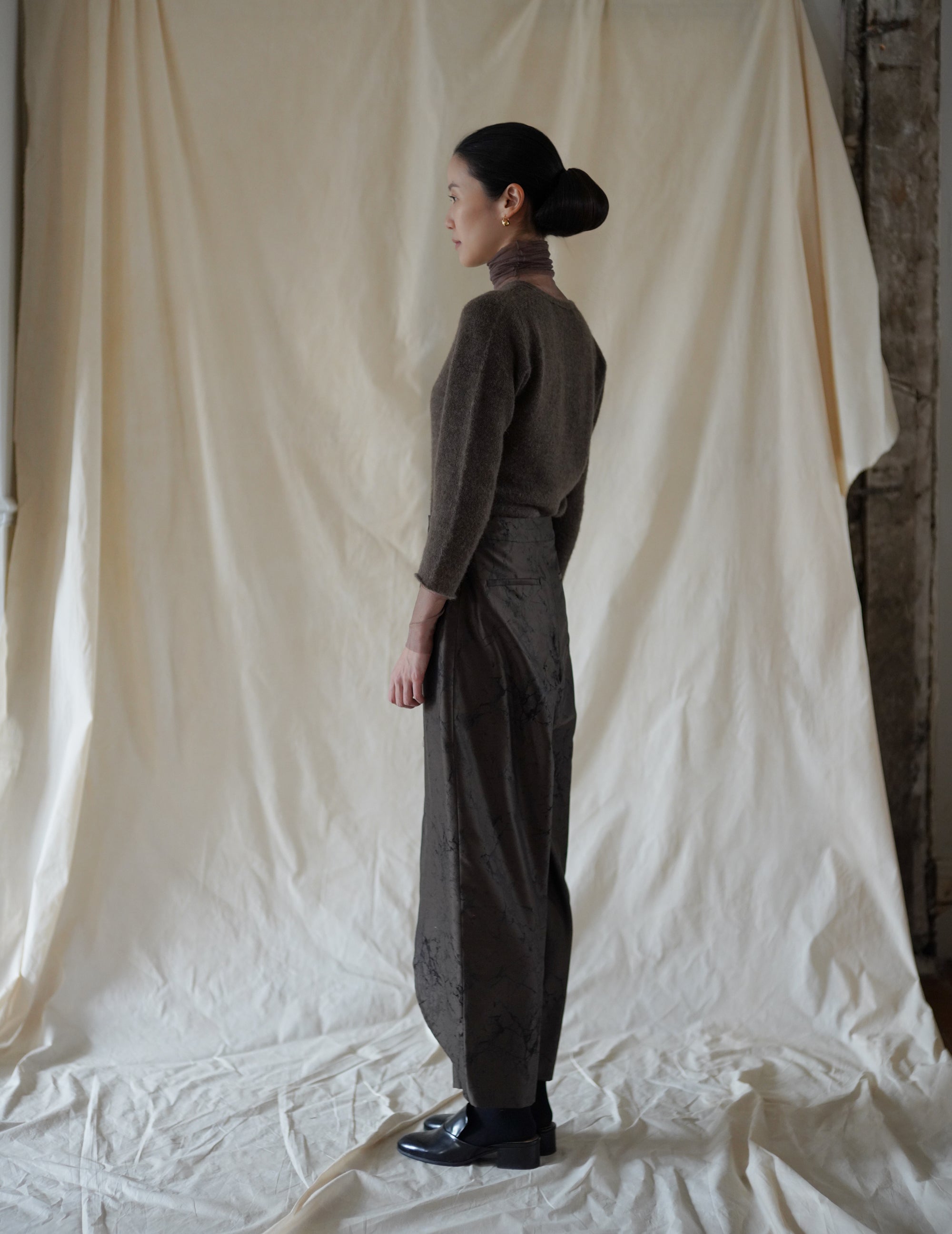 NIKA TROUSERS - Khaki Jacquard Print