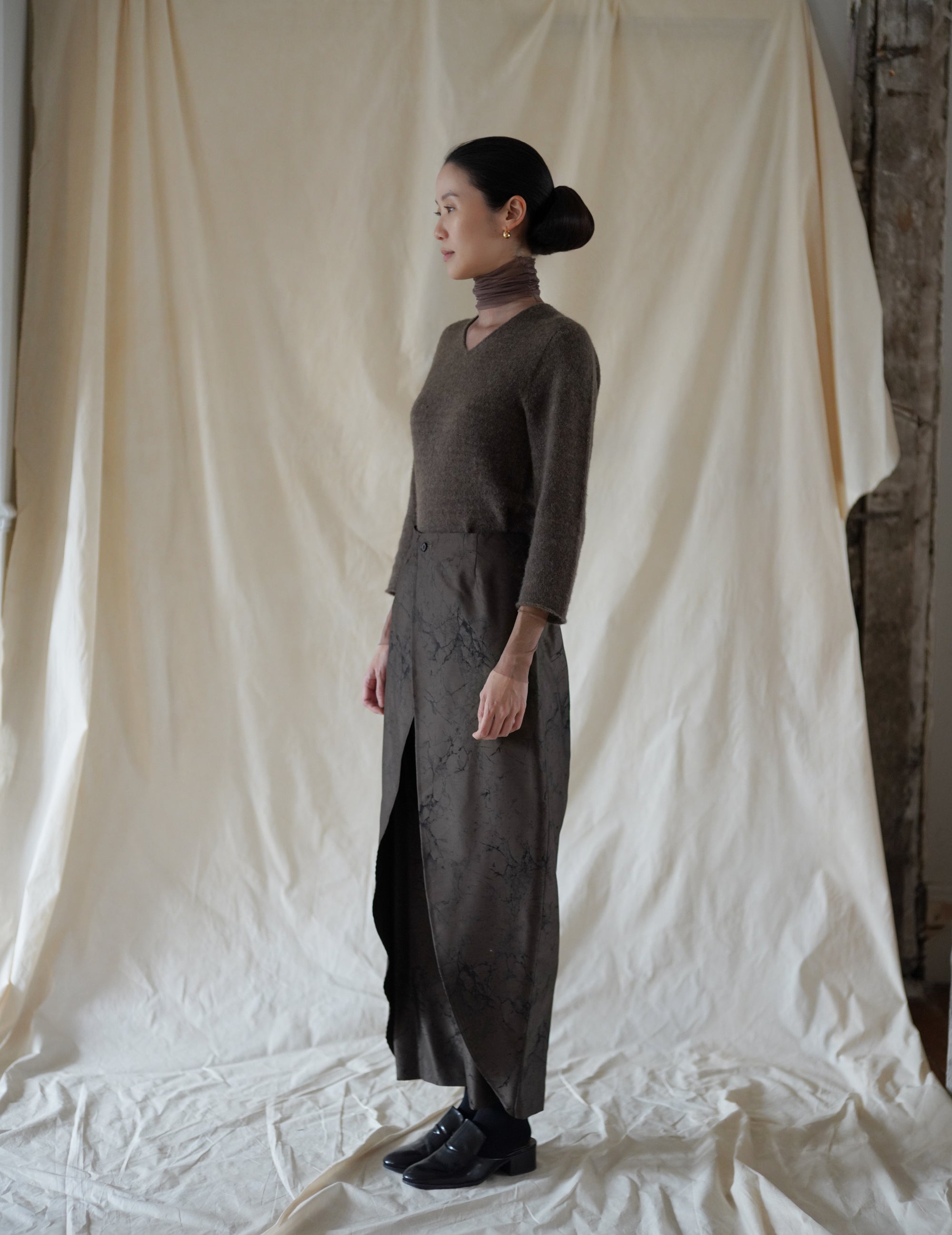 NIKA TROUSERS - Khaki Jacquard Print