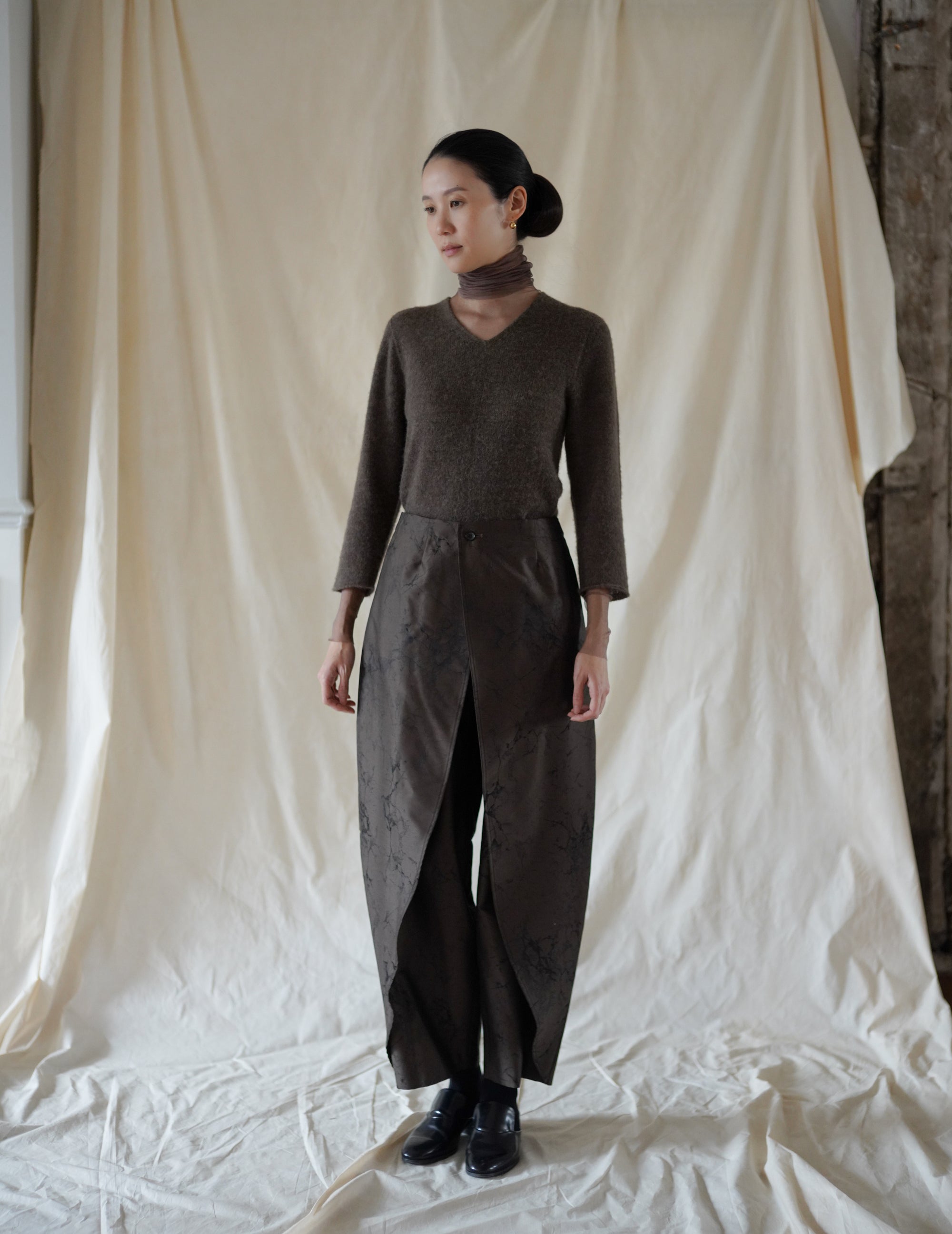 NIKA TROUSERS - Khaki Jacquard Print