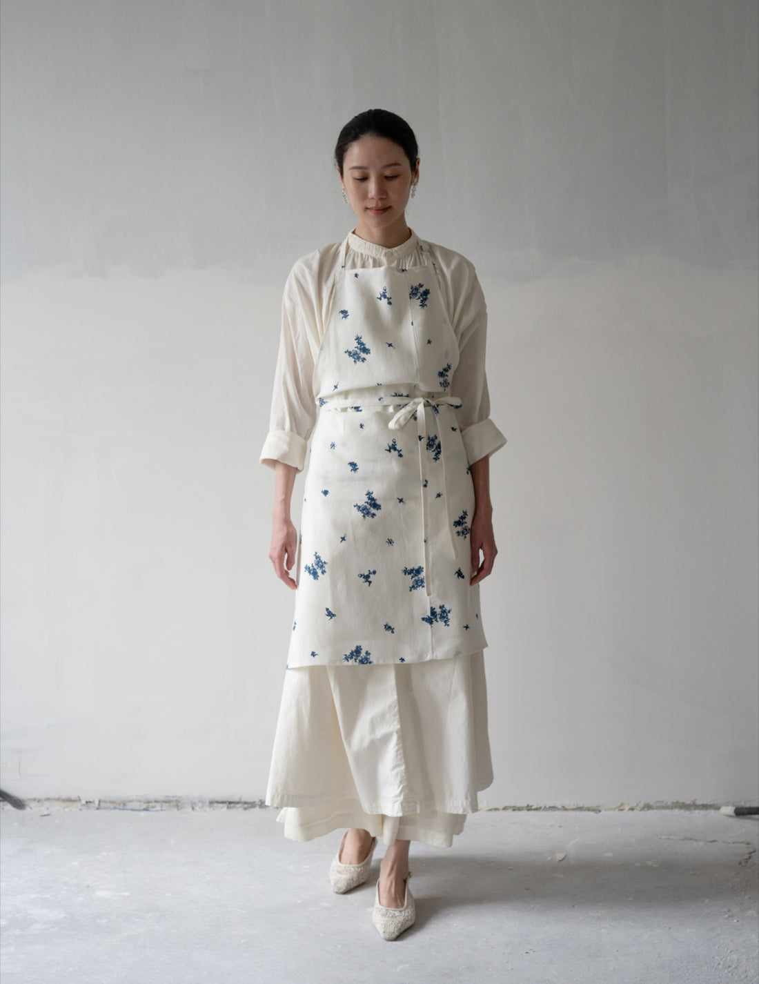 Quitan | Indigo Print Linen Apron・Indigo Print