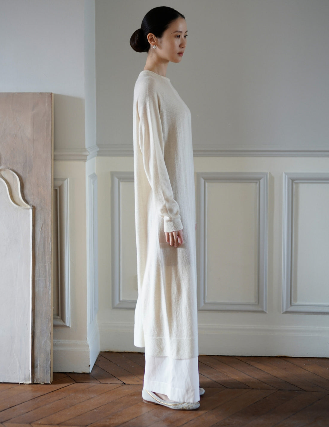 Robe longue en soie et cachemire ・ Blanc