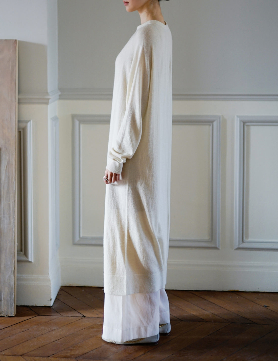 Robe longue en soie et cachemire ・ Blanc
