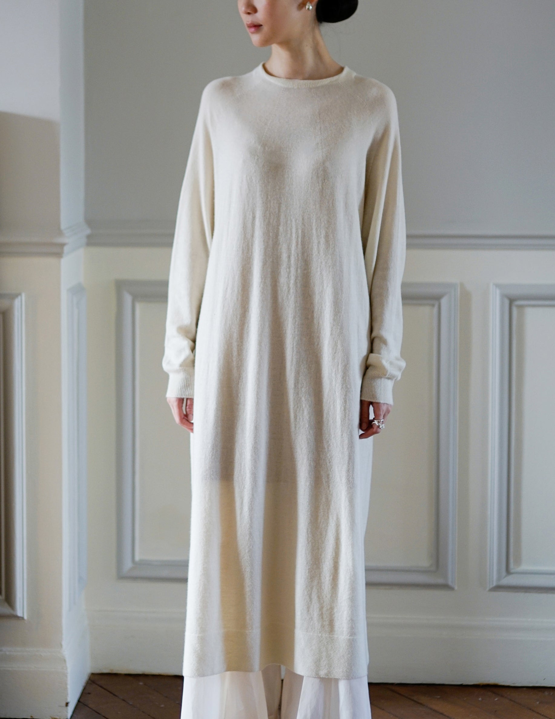 COSMIC WONDER | Cashmere Silk long dress ・ White