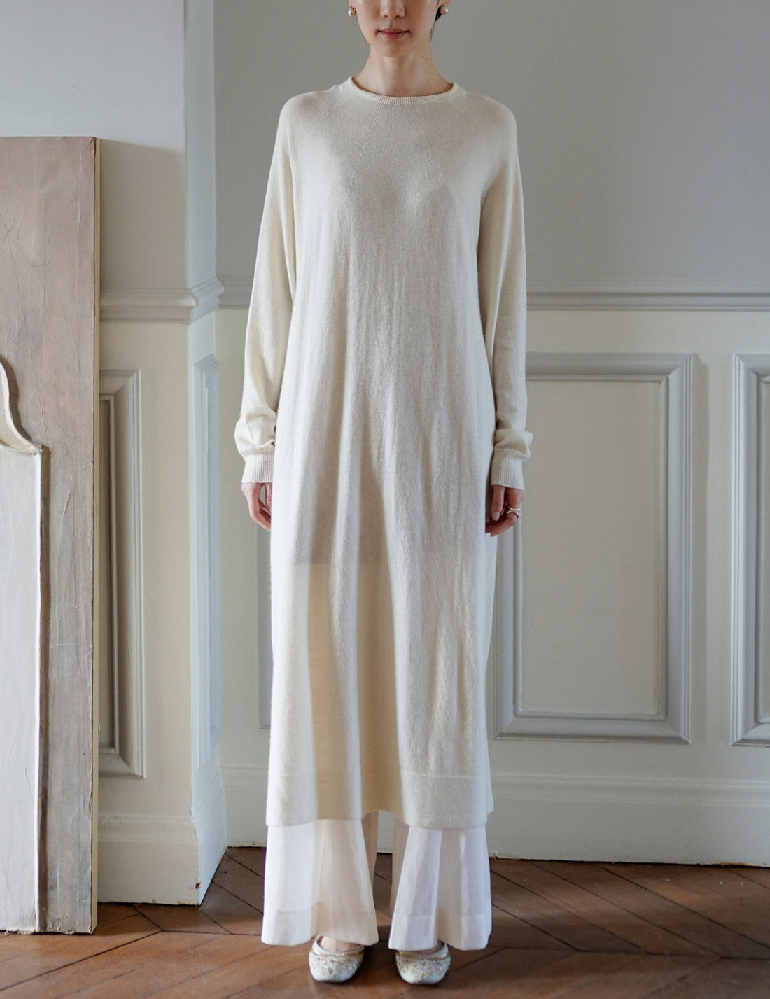 Robe longue en soie et cachemire ・ Blanc