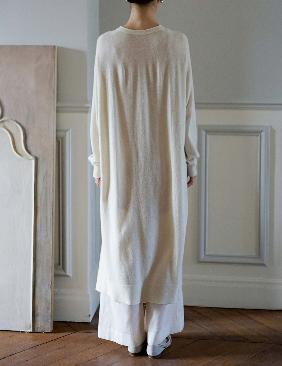 Robe longue en soie et cachemire ・ Blanc