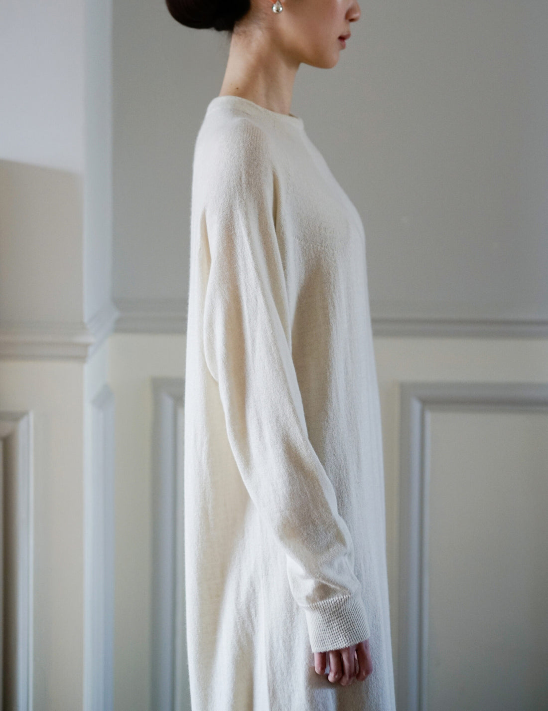 Robe longue en soie et cachemire ・ Blanc