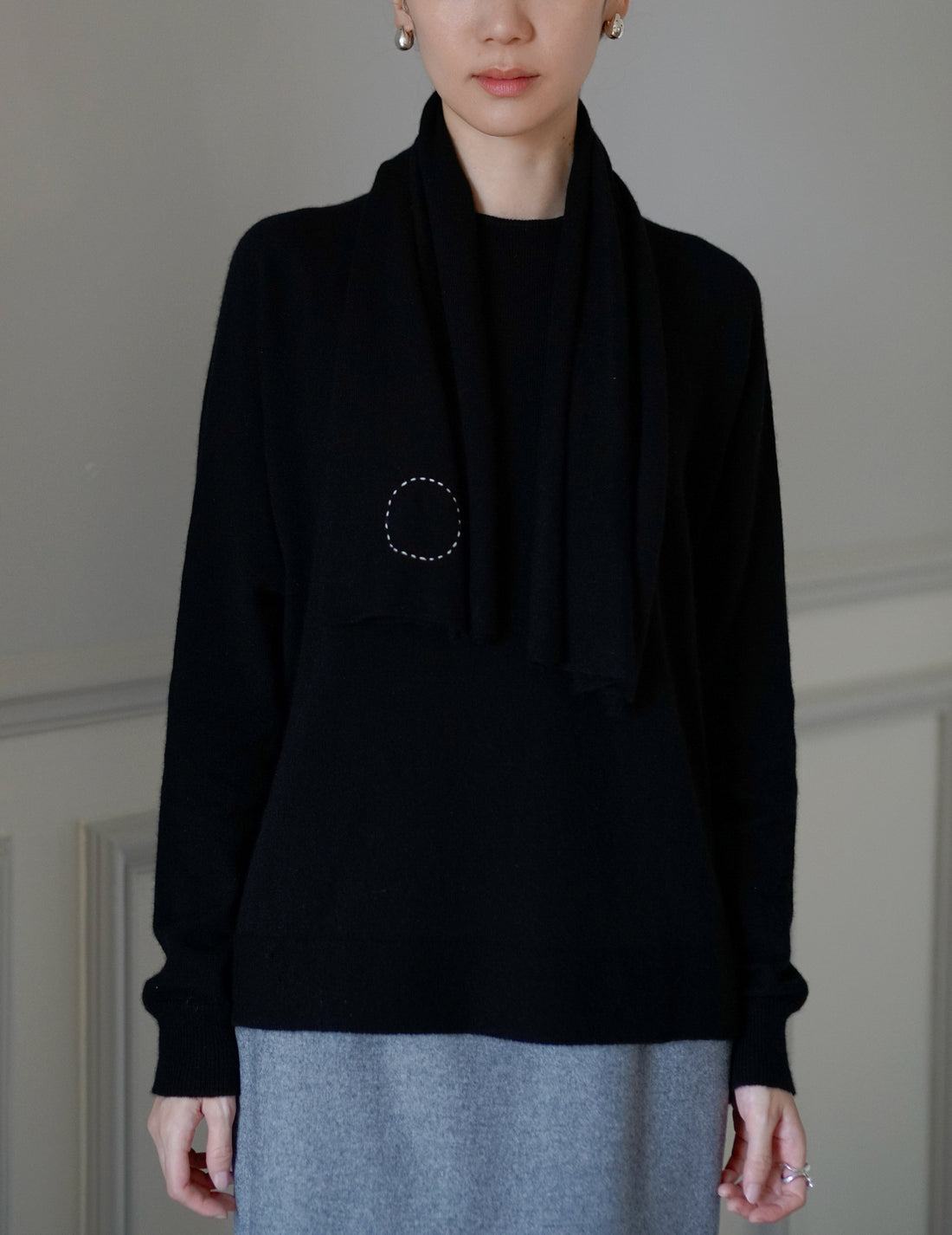 COSMIC WONDER |  Cashmere Silk Knit Scarf・Black