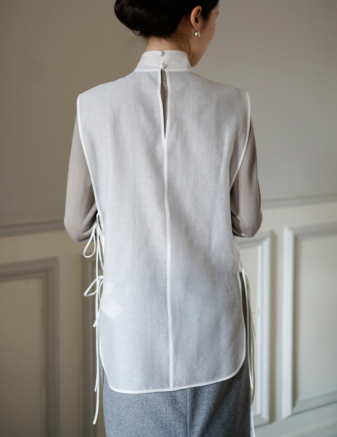 Gilet brodé transparent・Blanc 