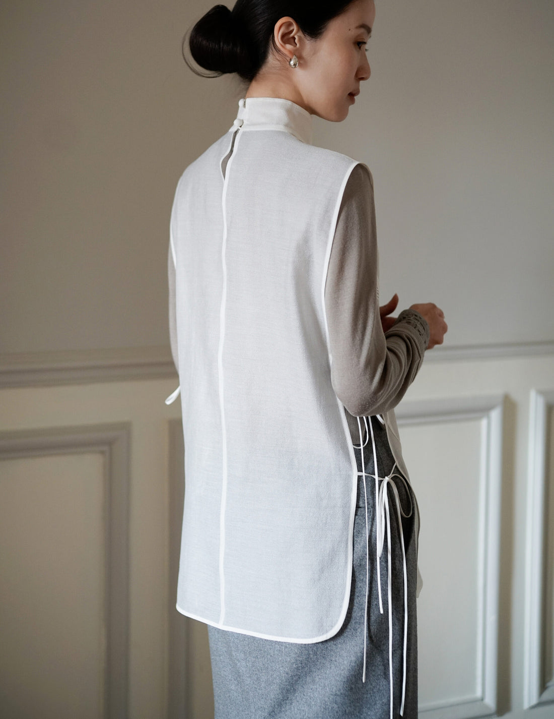 Gilet brodé transparent・Blanc 