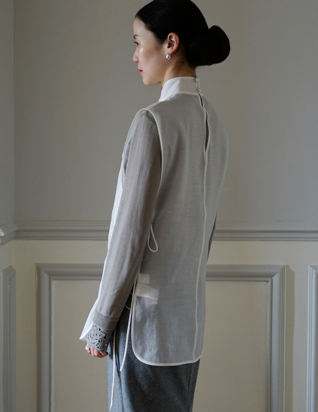 Gilet brodé transparent・Blanc 