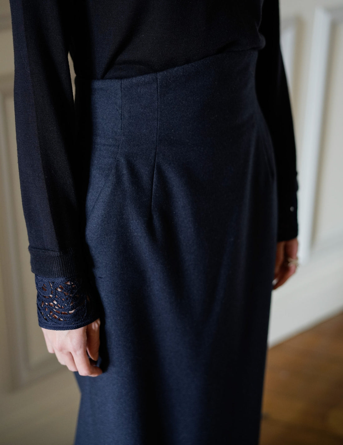 MAME KUROGOUCHI | Wool Flannel I-Line Skirt．Navy