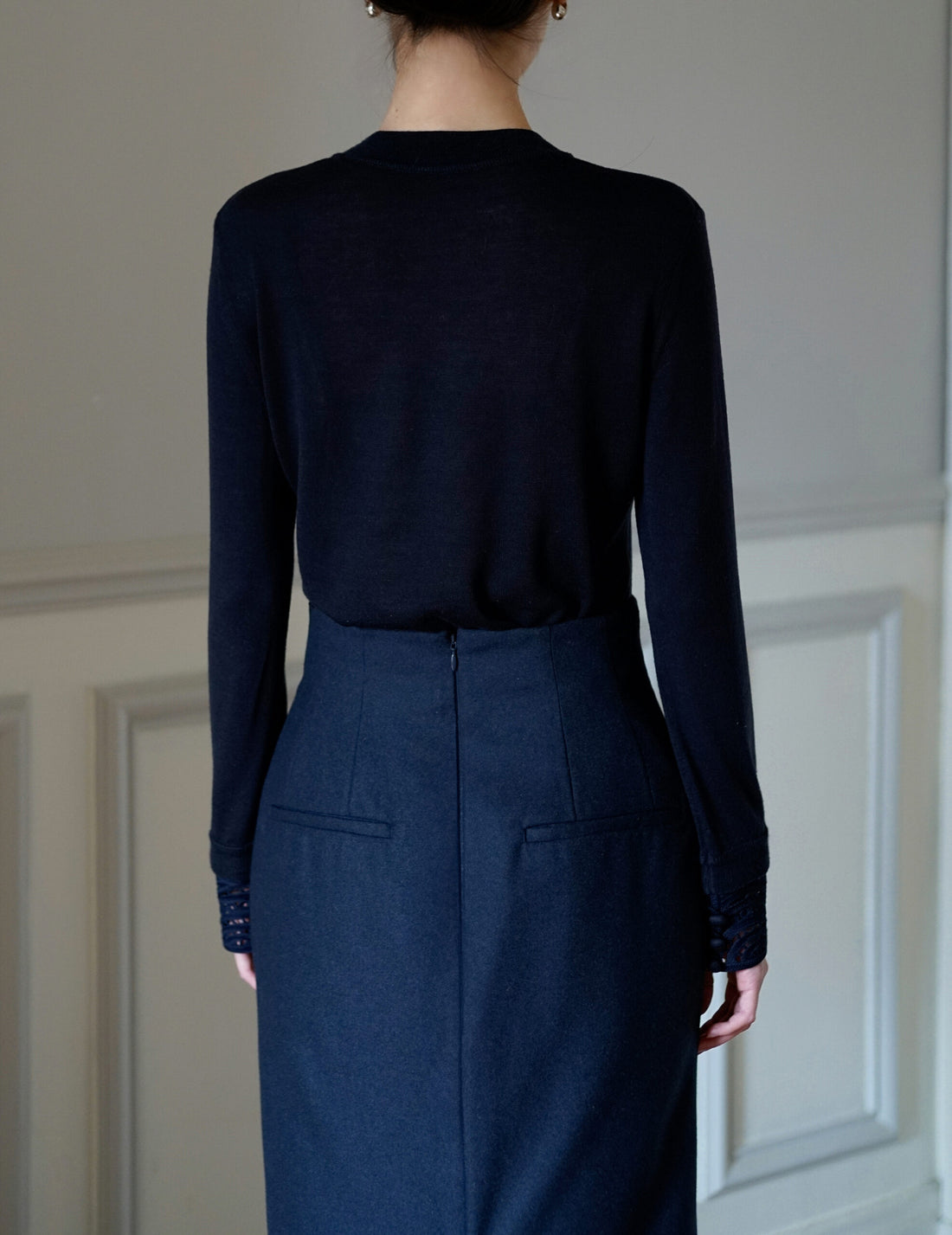 MAME KUROGOUCHI | Wool Flannel I-Line Skirt．Navy