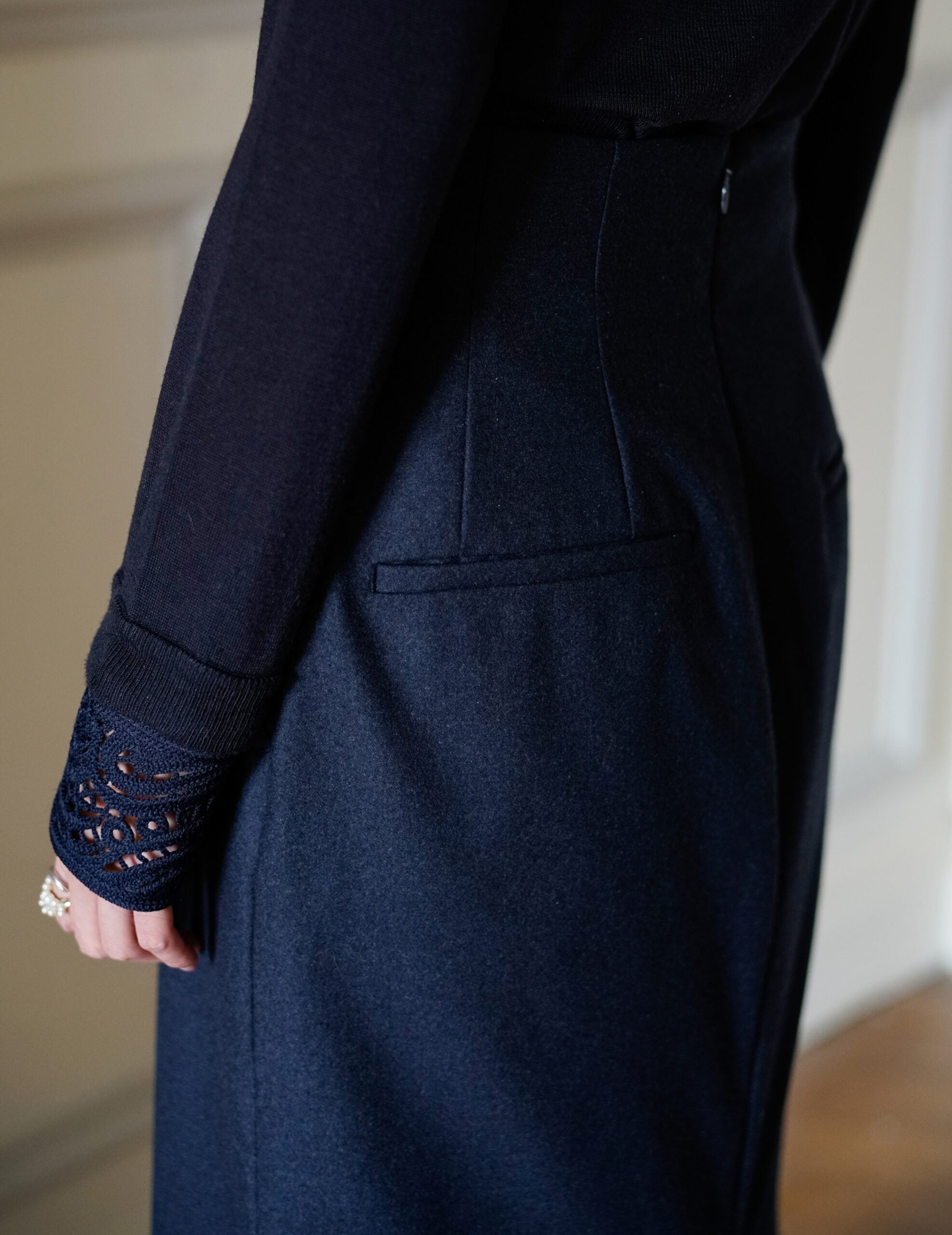 MAME KUROGOUCHI | Wool Flannel I-Line Skirt．Navy