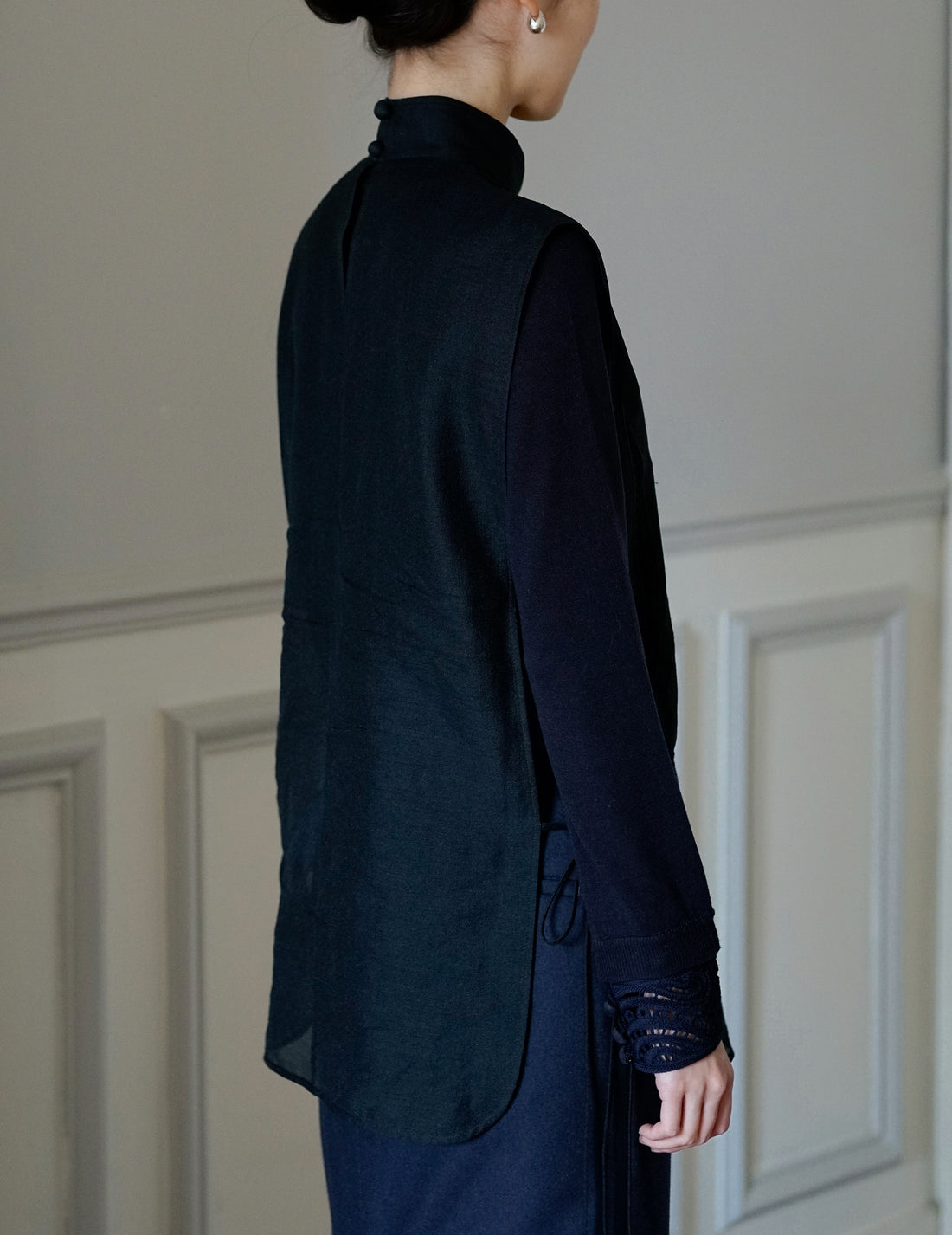 Gilet brodé transparent・Noir 