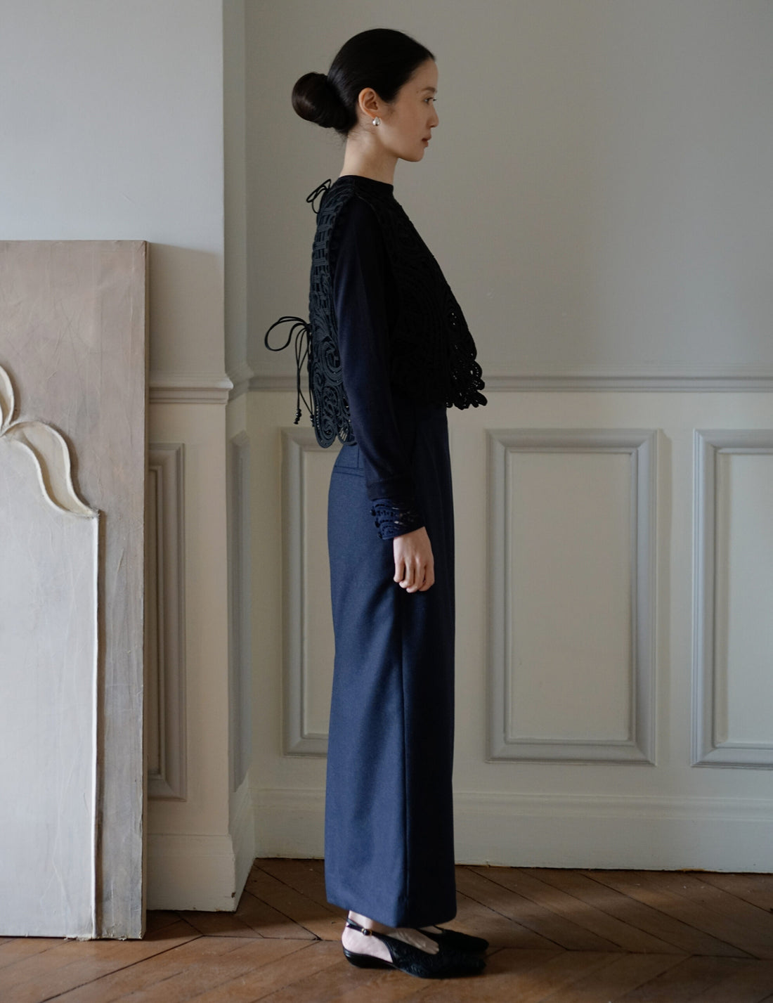 Gilet brodé en cordon・Noir 