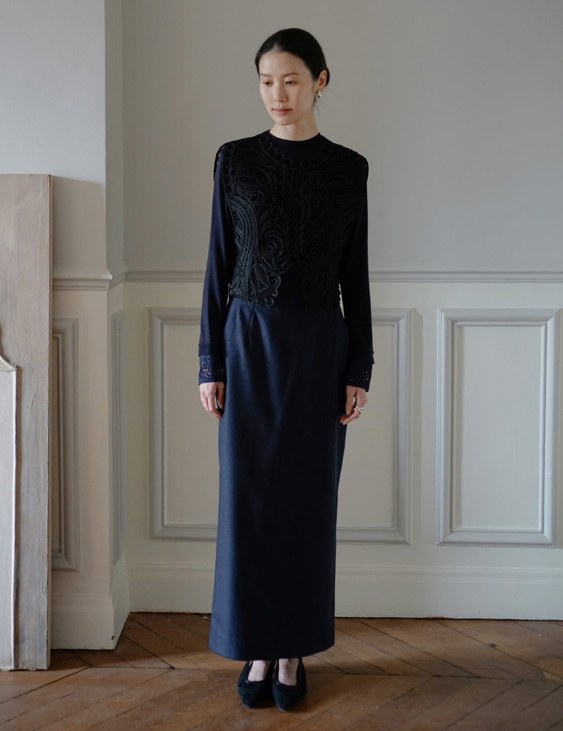 Gilet brodé en cordon・Noir 