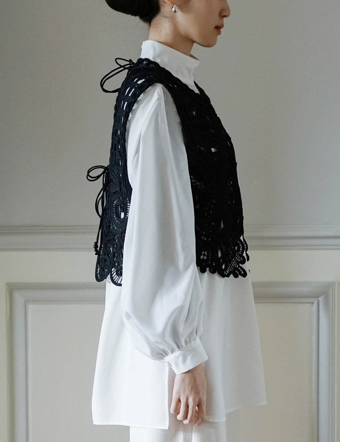 Gilet brodé en cordon・Noir 