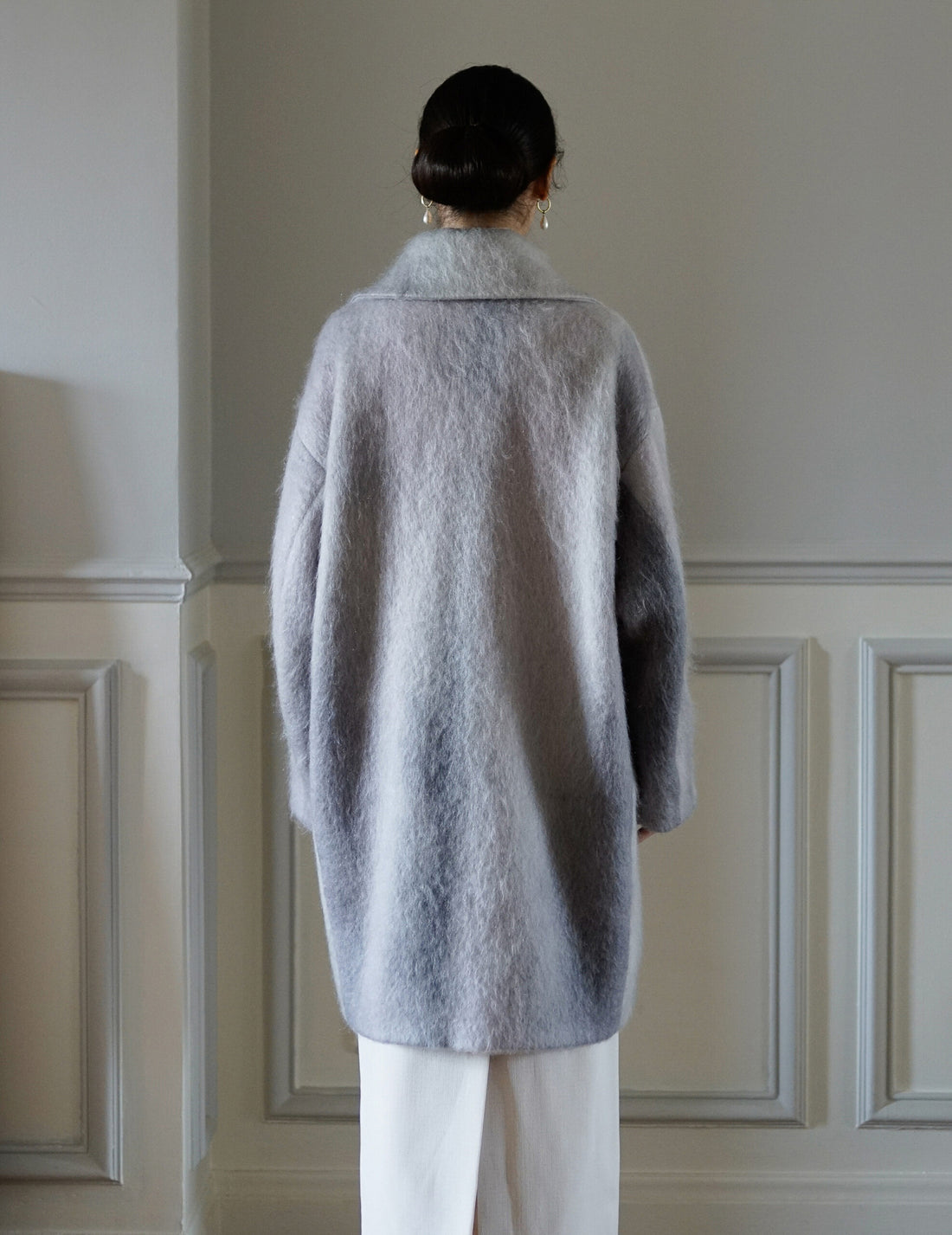 Manteau croisé en mohair teint en dégradé ・Gris