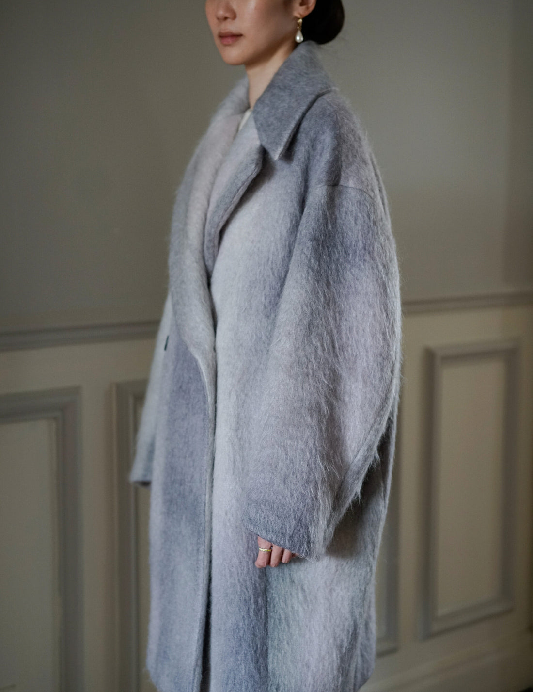 Manteau croisé en mohair teint en dégradé ・Gris