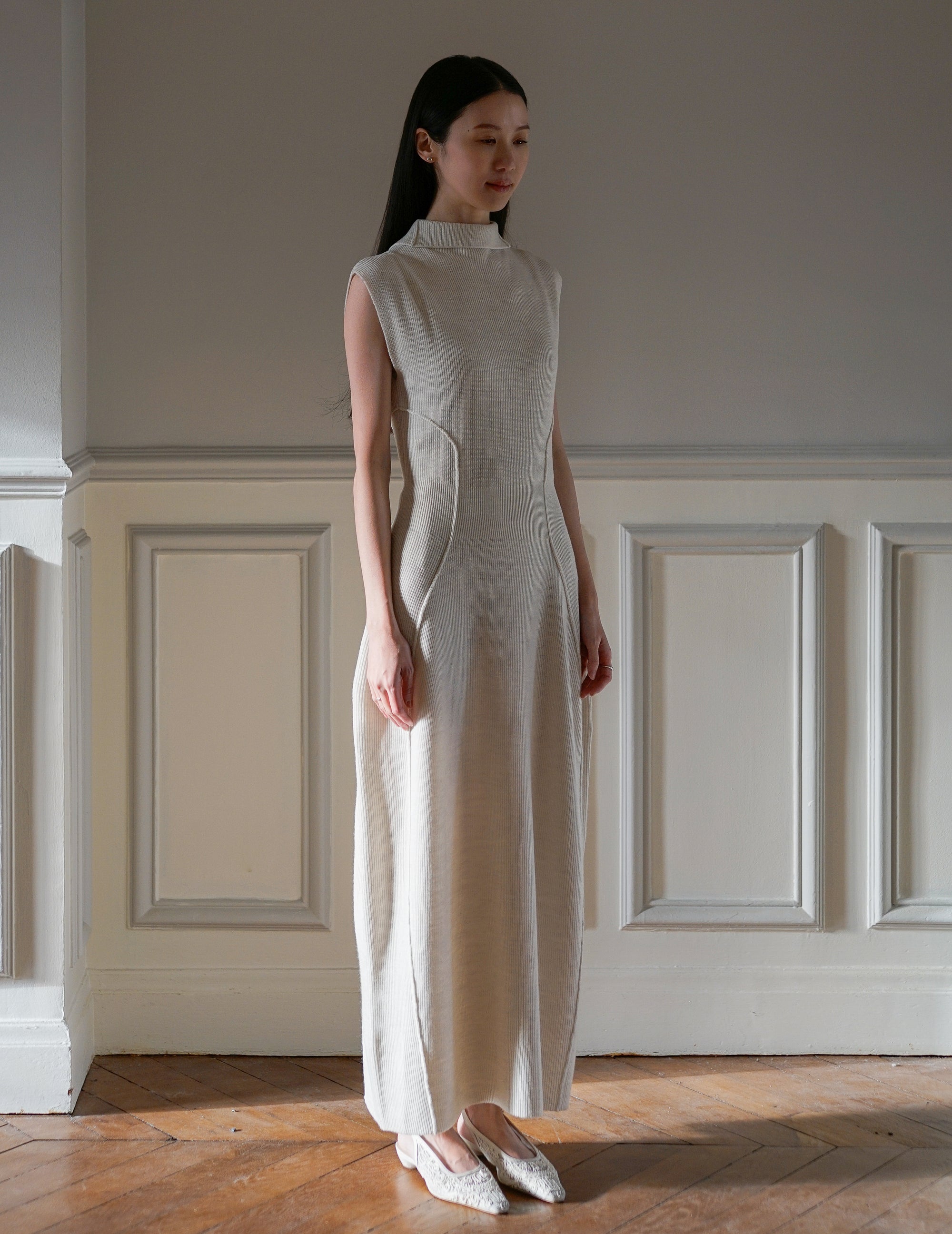 Mark Kenly Domino Tan | Karlina Knit Dress・Ivory