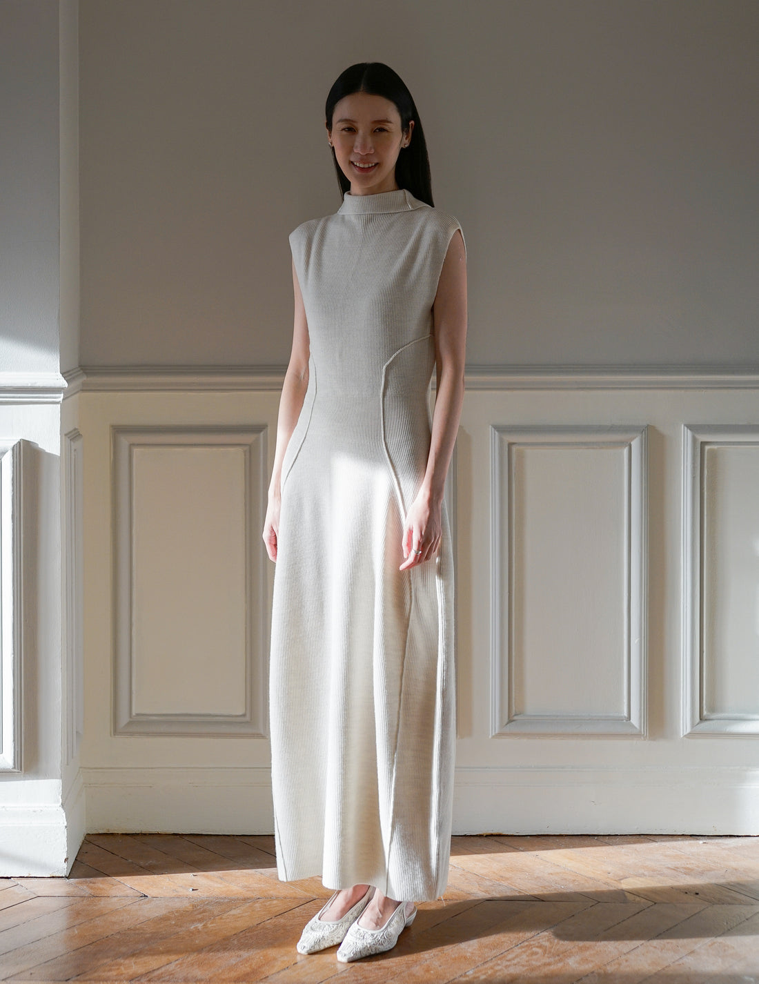 Mark Kenly Domino Tan | Karlina Knit Dress・Ivory