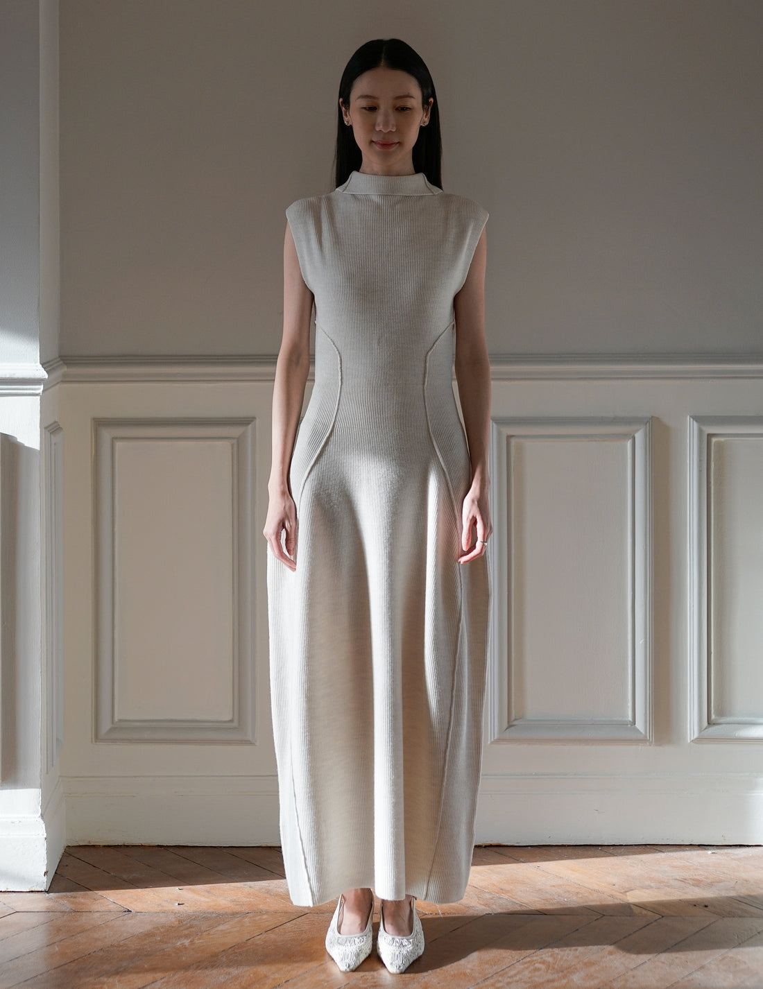 Mark Kenly Domino Tan | Karlina Knit Dress・Ivory