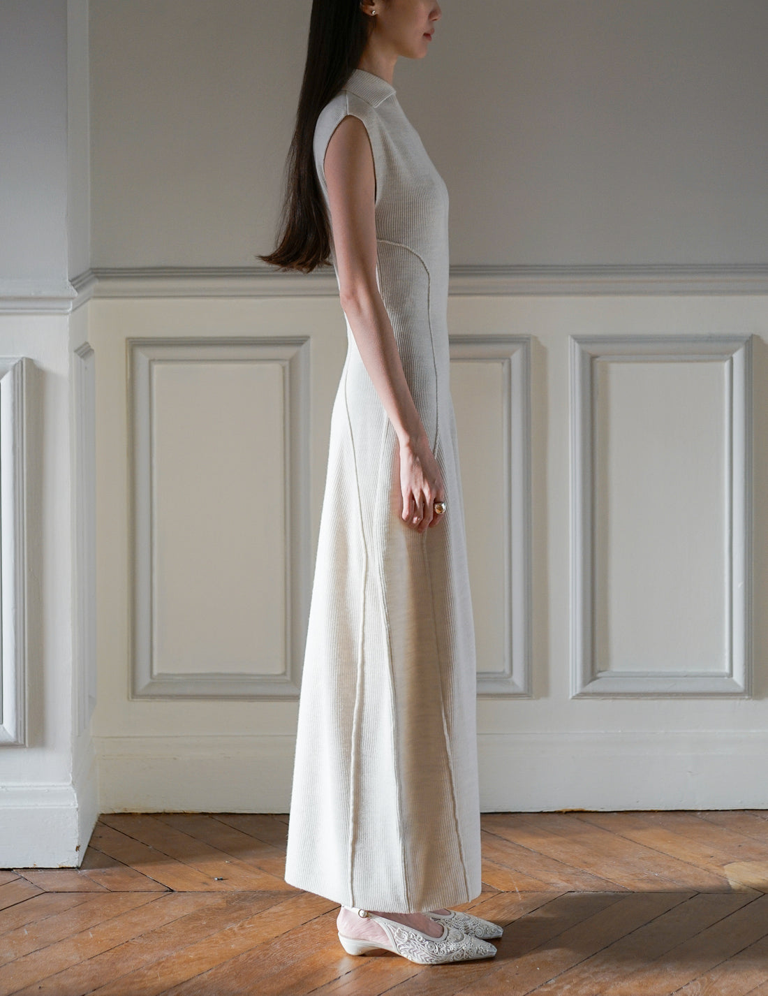 Mark Kenly Domino Tan | Karlina Knit Dress・Ivory